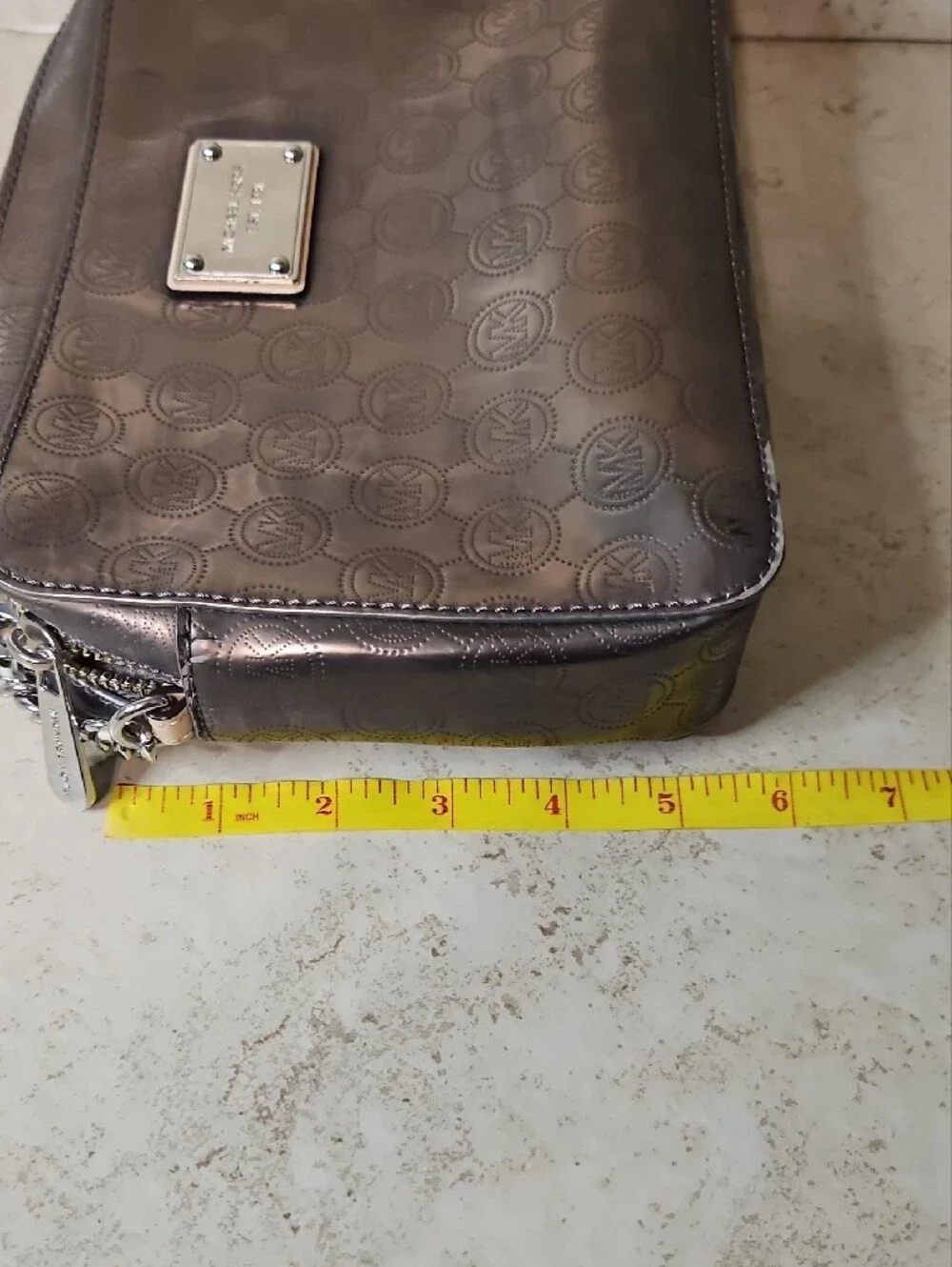 Michael Kors Metallic Silver MK Logo Crossbody Bag